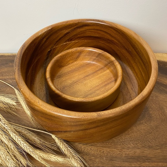 Mid Century Teak Chip & Dip Wood Bowls - Picture 6 of 10